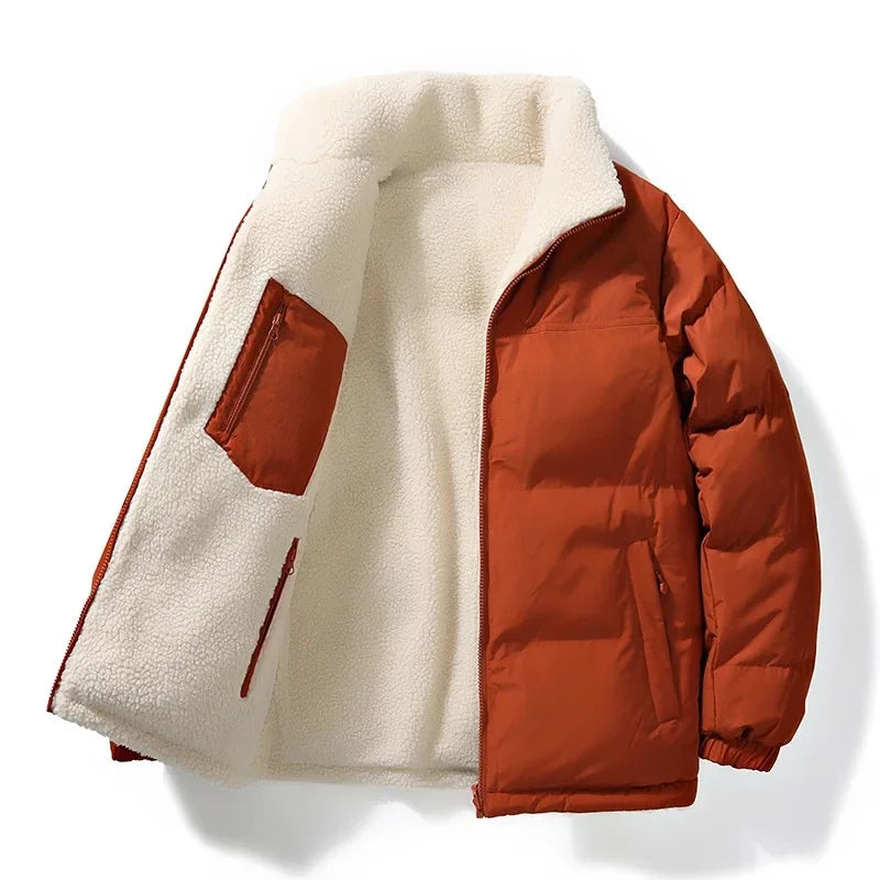 Men's Thickened Fleece Lined Cotton Jacket Autumn Winter Double Sided Wear Loose Warm Lamb Fur Outerwear Casual Chinese Brand
