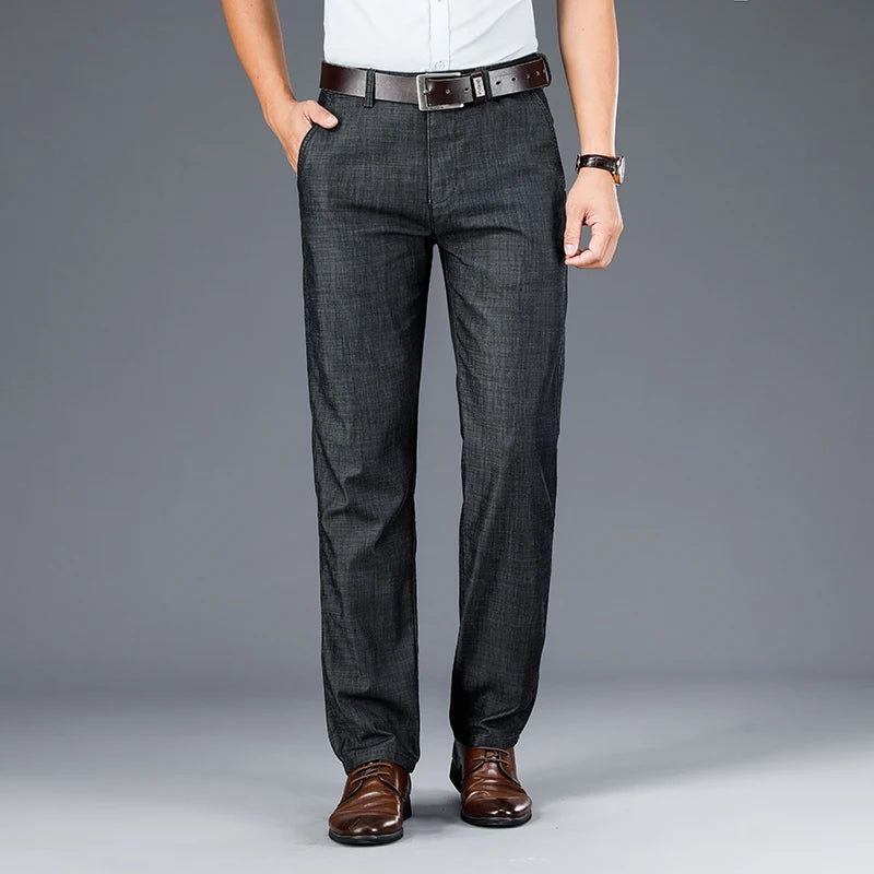 Men's Lyocell Denim-Look Pants - Lightweight Breathable Casual Trousers