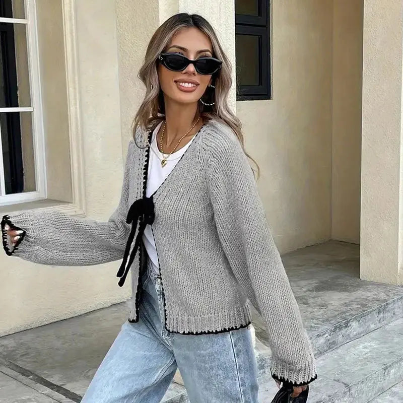 2026 Women's Autumn Winter Sweaters Women's Loose Long Sleeve Comfortable Knitted Sweater Knot Belted Open Cardigan Outerwear