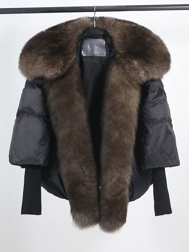 Loose Natural Real Fox Fur Collar Coat Thick New European Fashion White Duck Down Jacket Winter Women Warm Luxury Outerwear