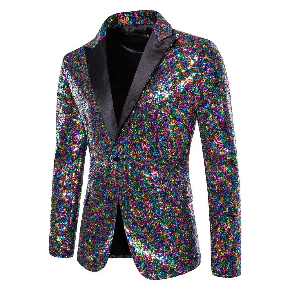Men's Casual Blazer, Nightclub Style Sequin Suit, Performance Dress, Plus Size Party Coat XZ28