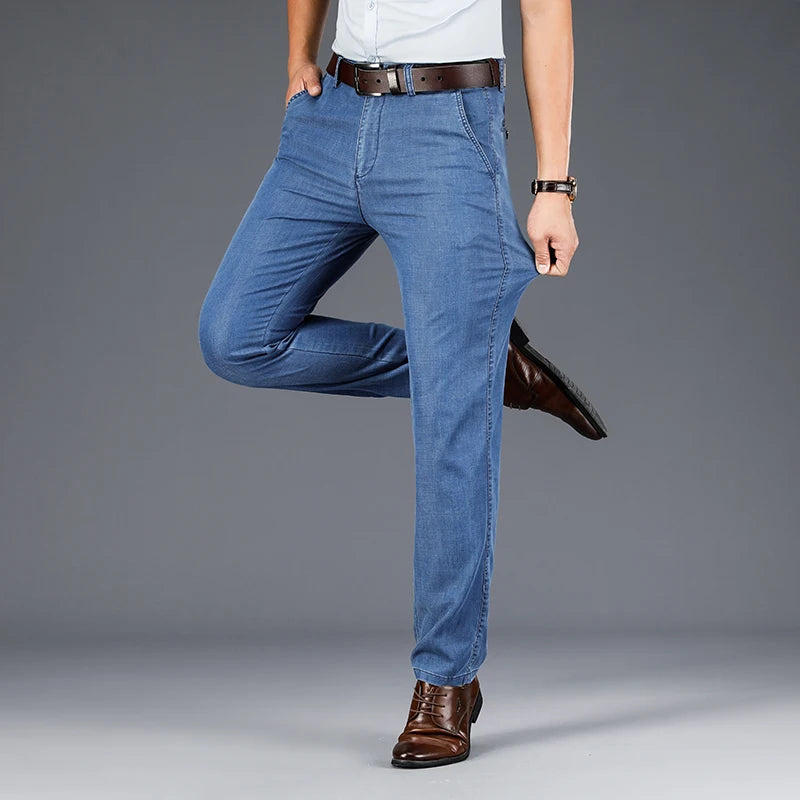 Men's Lyocell Denim-Look Pants - Lightweight Breathable Casual Trousers