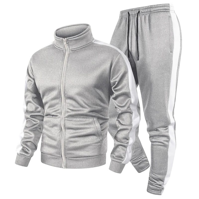 Mens Colorblock Patchwork Tracksuits 2 Piece Set Sweatsuits Sportswear Zip Up Coat with Kanga Pocket Sweatpants Joggers Pants