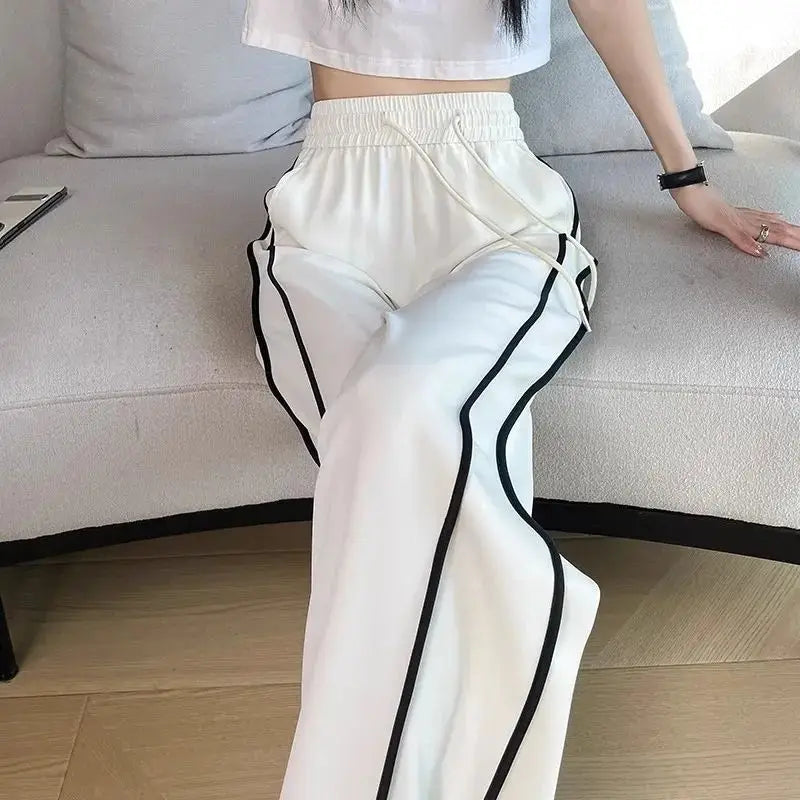 Quick-drying Breathable Ice Silk Wide-leg Women 2025 Summer Thin New Straight-drum Casual Loose White Sports Pants