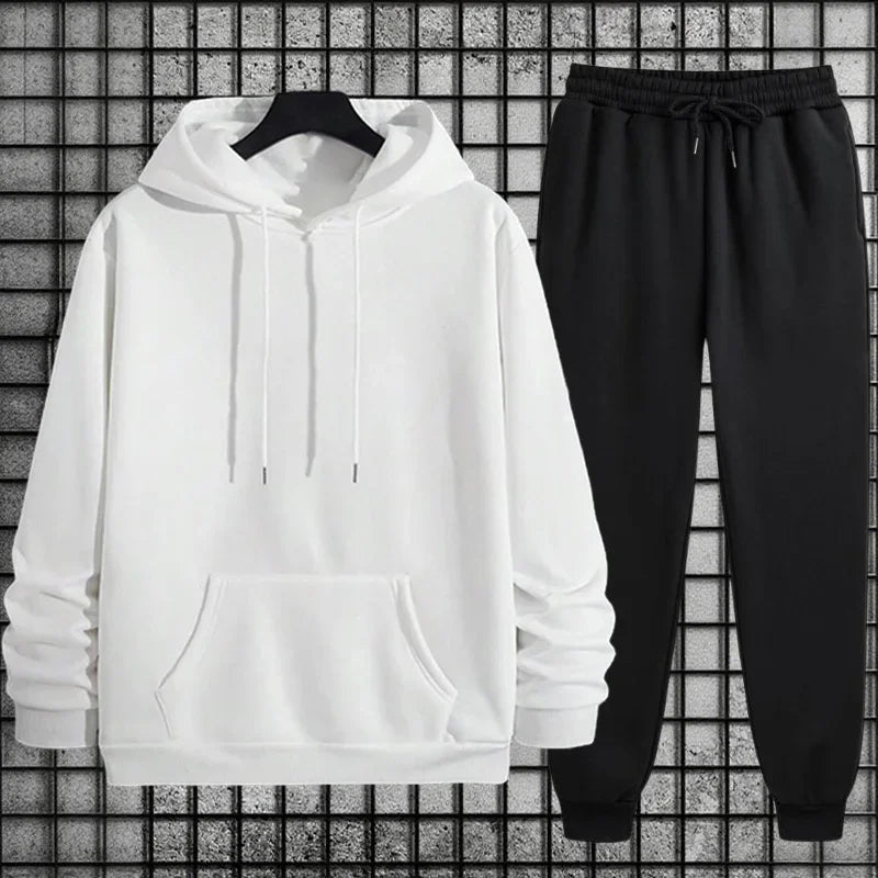 Autumn Winter Solid Color Hoodie and Sweatpants Men's Tracksuit Urban Casual Fashion Sportswear Male Daily Training Jogging Suit