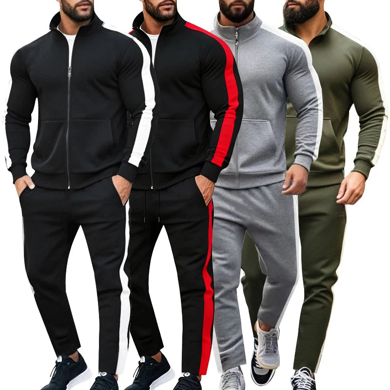 Mens Colorblock Patchwork Tracksuits 2 Piece Set Sweatsuits Sportswear Zip Up Coat with Kanga Pocket Sweatpants Joggers Pants
