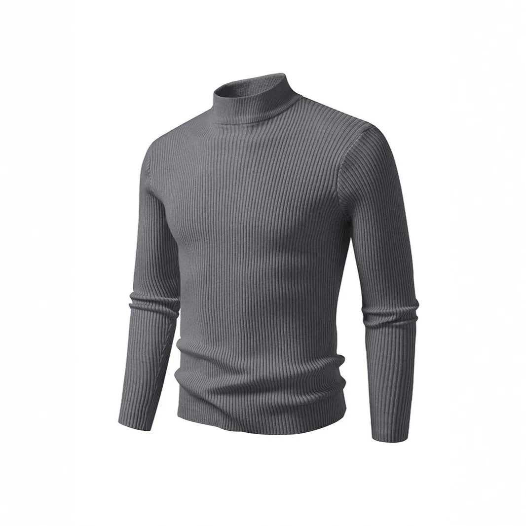 Slim Fit Men's Knitted Sweater Half High Collar Solid Color Base Layer