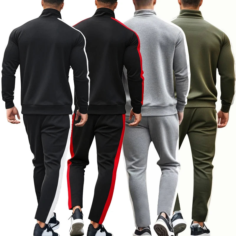 Mens Colorblock Patchwork Tracksuits 2 Piece Set Sweatsuits Sportswear Zip Up Coat with Kanga Pocket Sweatpants Joggers Pants