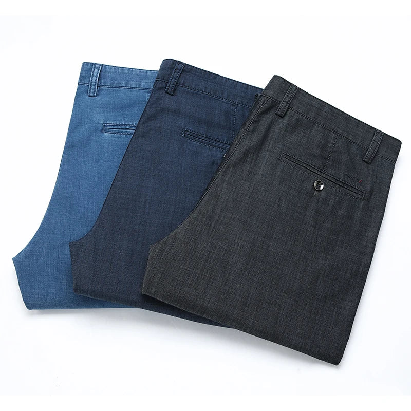 Men's Lyocell Denim-Look Pants - Lightweight Breathable Casual Trousers
