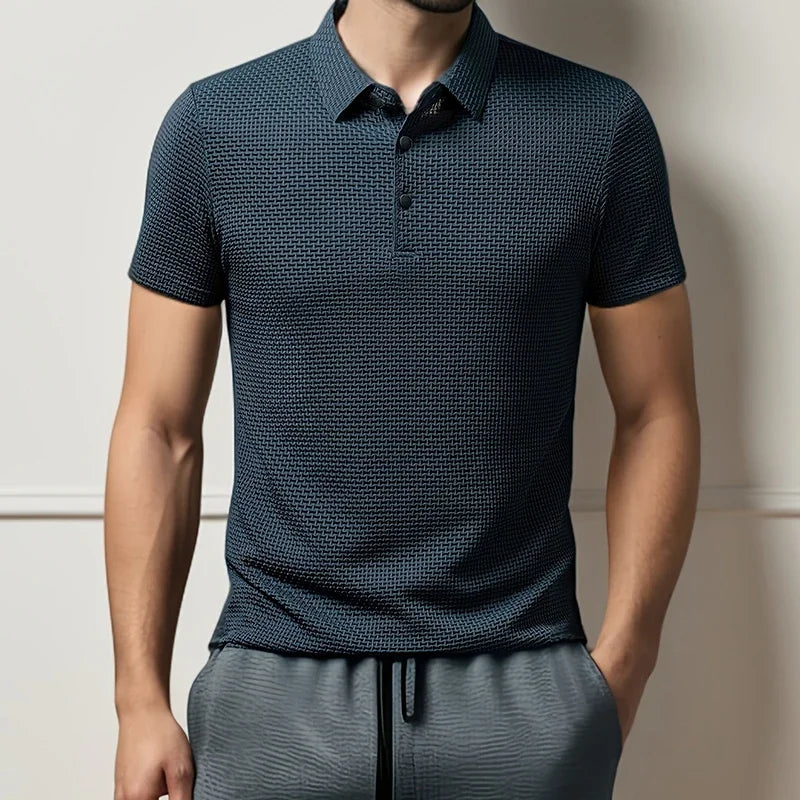 High End Business Work Polos Men's Short Sleeve Bone Flower Solid Color POLO Shirts Breathable Summer Office Workwear T Shirts