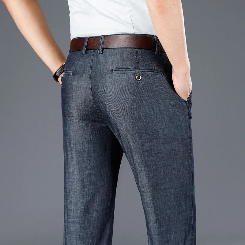 Men's Lyocell Denim-Look Pants - Lightweight Breathable Casual Trousers