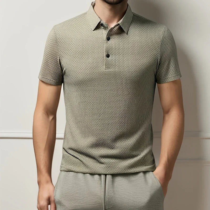 High End Business Work Polos Men's Short Sleeve Bone Flower Solid Color POLO Shirts Breathable Summer Office Workwear T Shirts