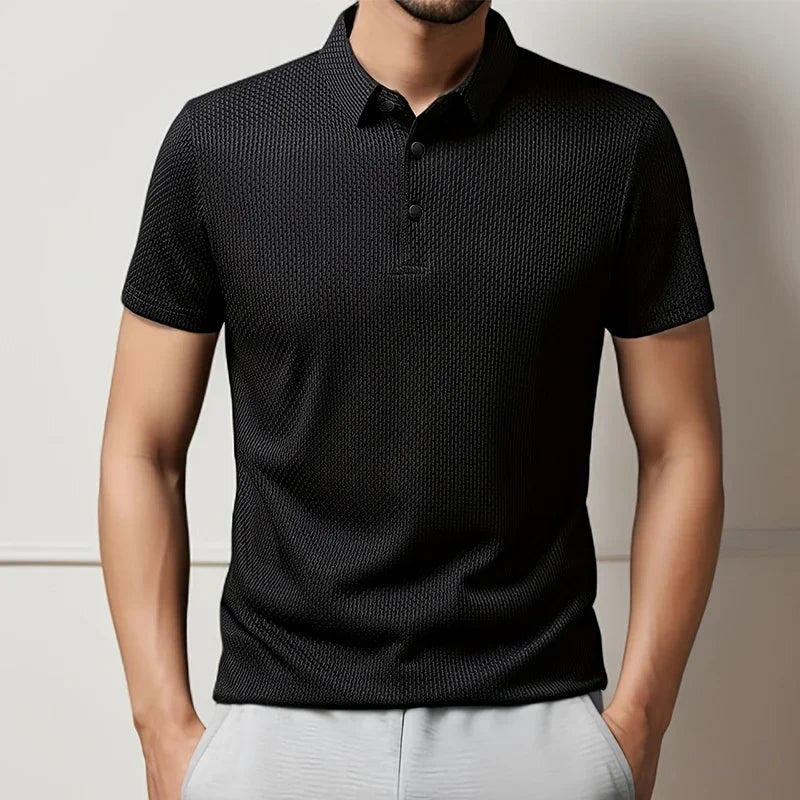 High End Business Work Polos Men's Short Sleeve Bone Flower Solid Color POLO Shirts Breathable Summer Office Workwear T Shirts