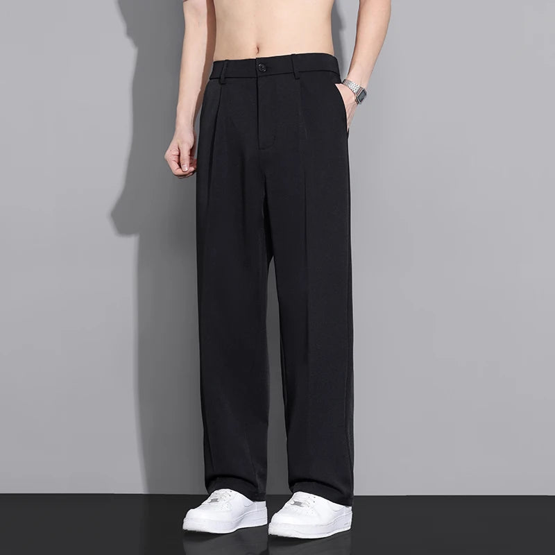 White Business Luxury Suit Pants Men Korean Fashion Dress Pants Loose Straight Casual Pants Men's Office Formal Male Trousers