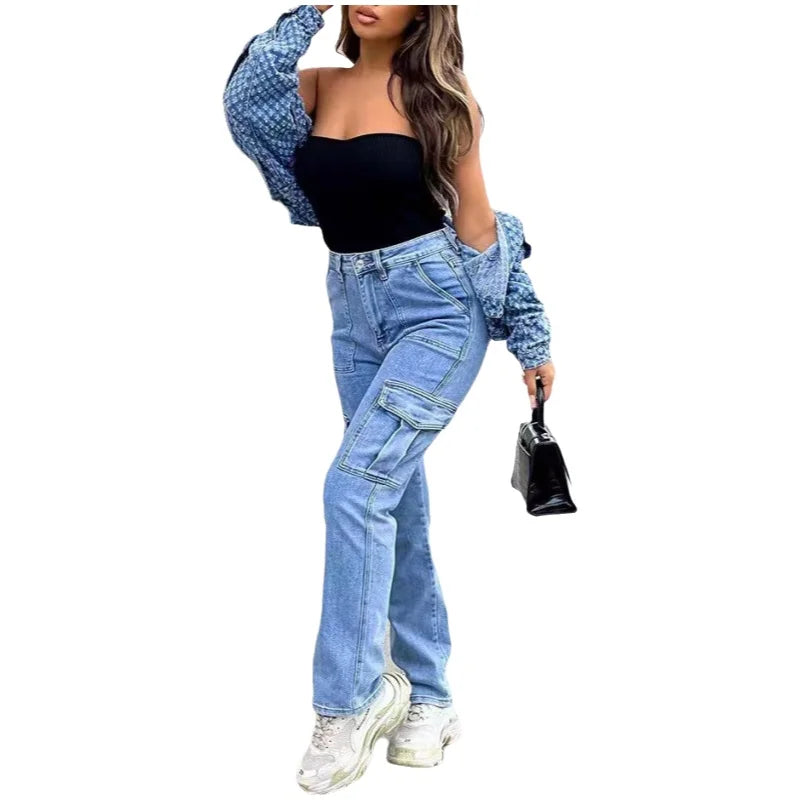 American Retro High Waist Workwear Jeans Women's Autumn Winter