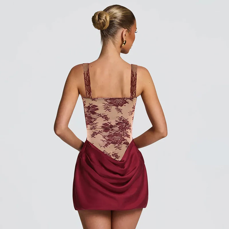 Lace Patchwork Corset Top Ruched Mini Skirt Dress Slim Fit Bodycon Sleeveless Elegant Birthday Party Summer Dresses 2026