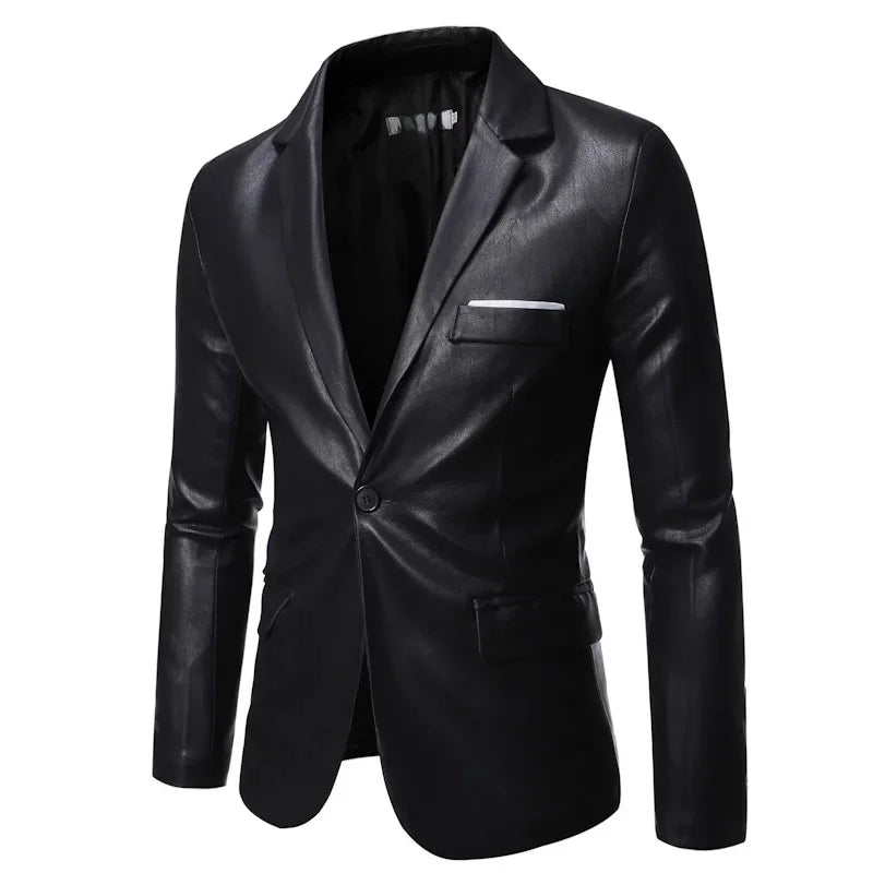 Fashionable Casual PU Leather Men's Suit Autumn Winter New Style Large Size Comfortable Fit Chinese Menswear Western Suit