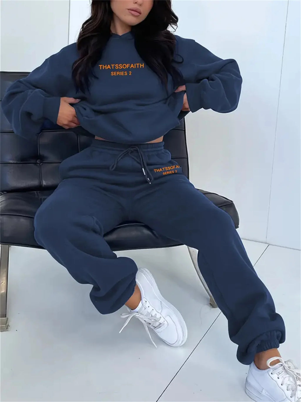 Women's Hoodie+Sweatpants Set Hip Hop Street Casual Letter Printed Loose Sweatshirt Autumn Fleece Warm Clothing