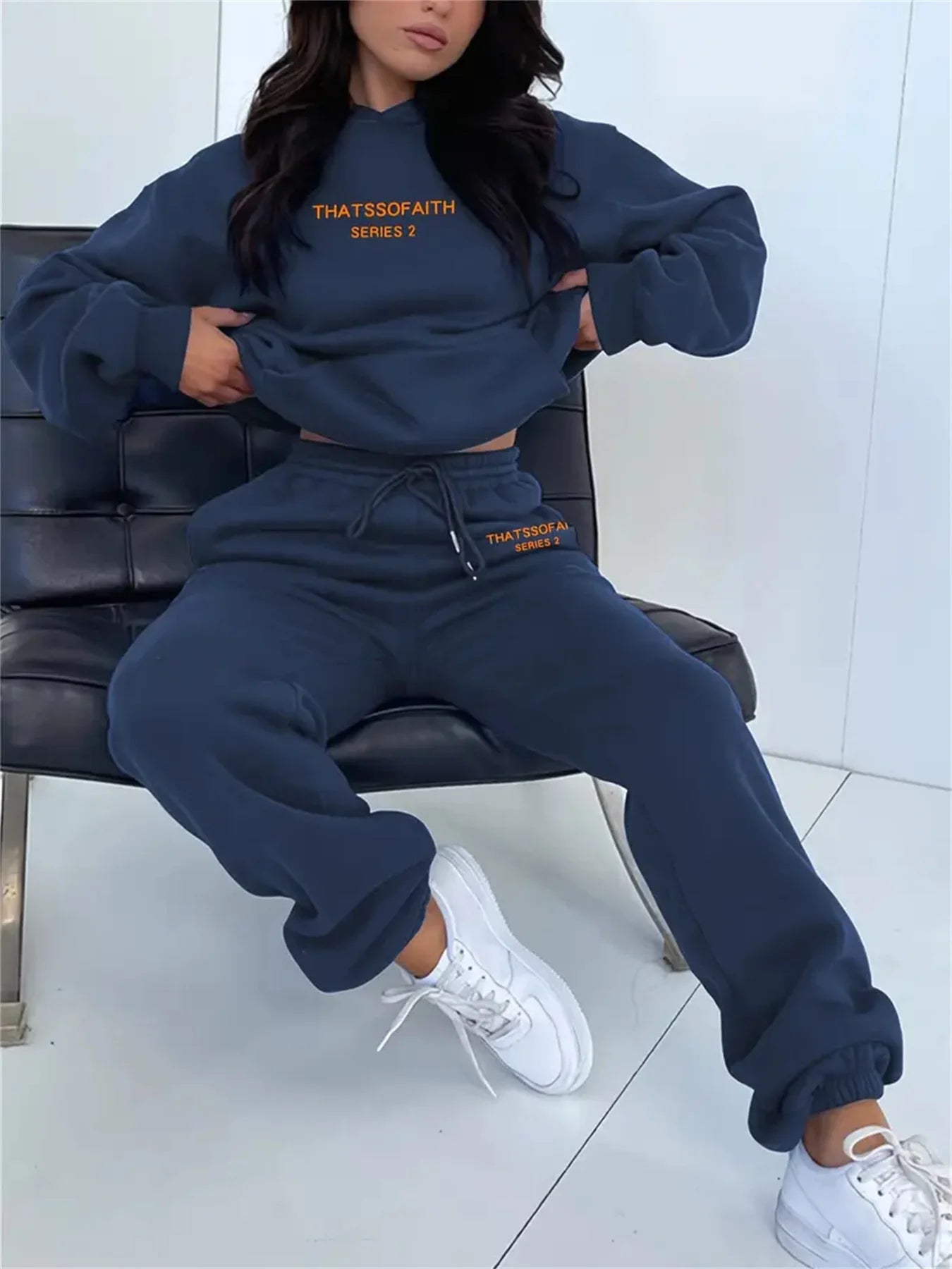 Women's Hoodie+Sweatpants Set Hip Hop Street Casual Letter Printed Loose Sweatshirt Autumn Fleece Warm Clothing