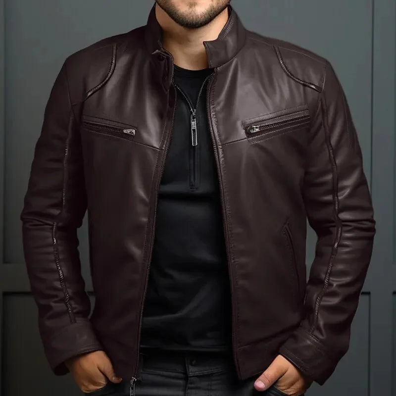 Men's Punk Style PU Leather Jacket Motorcycle Jacket Stand Collar Autumn Winter Fashion Men's Clothing Casual Coats And Jackets