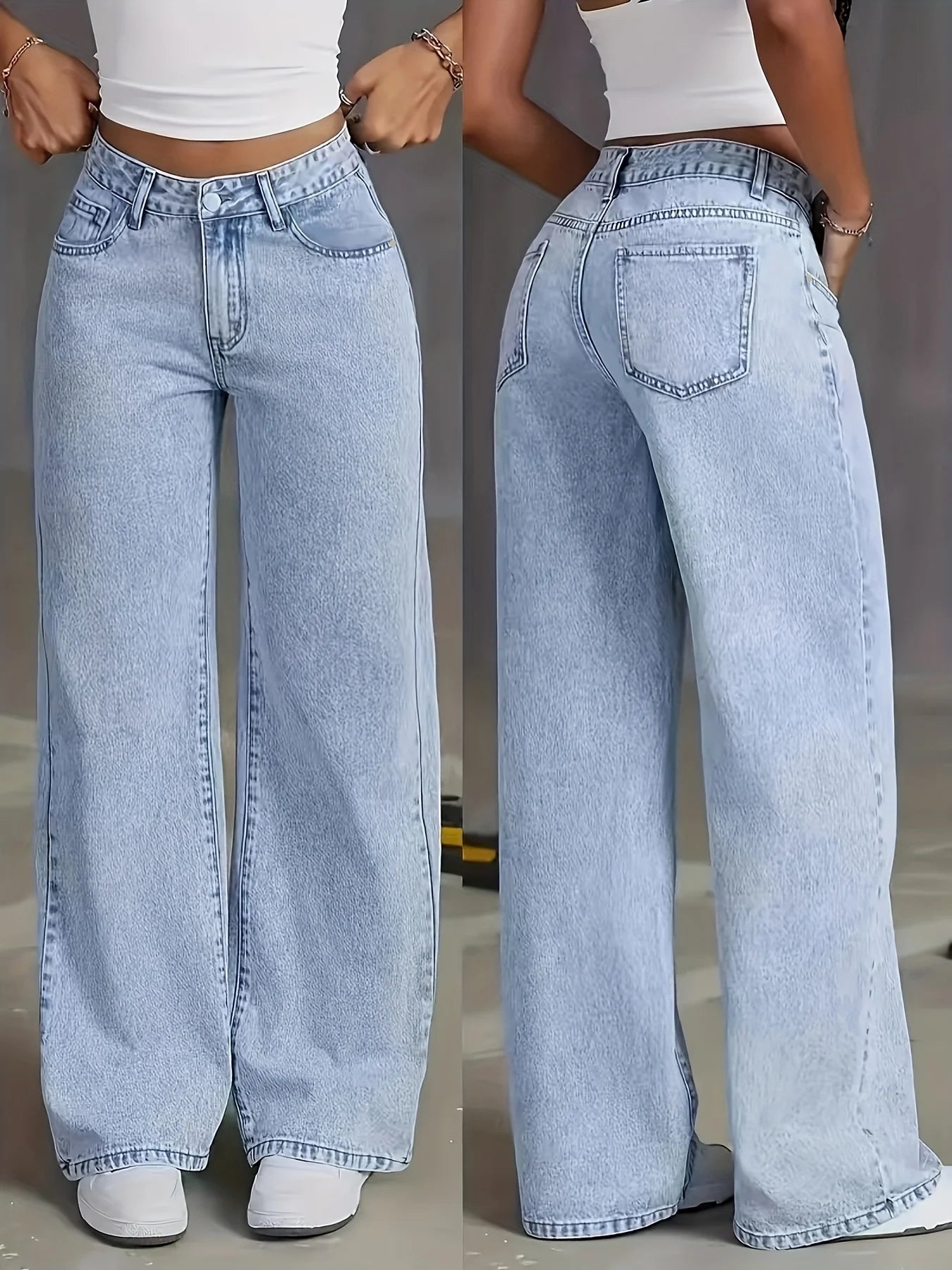 Women's High-Waisted Wide-Leg Jeans – Light Wash Denim Pants