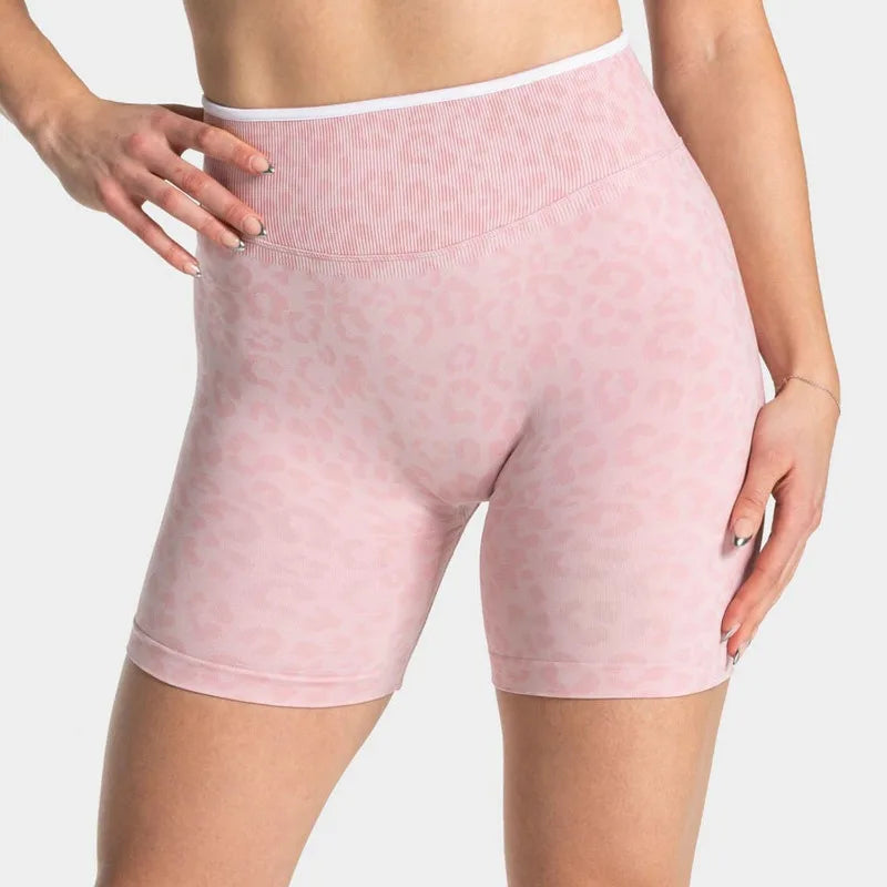 Women's High-Waist Leopard Print Yoga Shorts – Tummy Control Butt-Lifting Sports Shorts