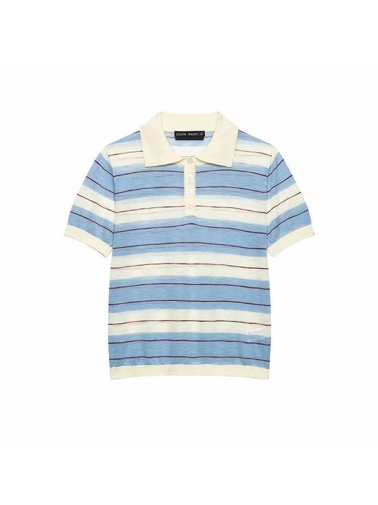 Chic Striped Polo Short-Sleeve Knitwear