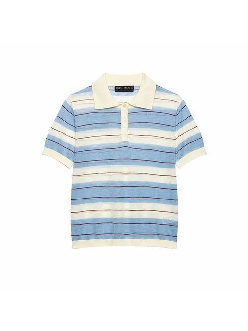 Chic Striped Polo Short-Sleeve Knitwear