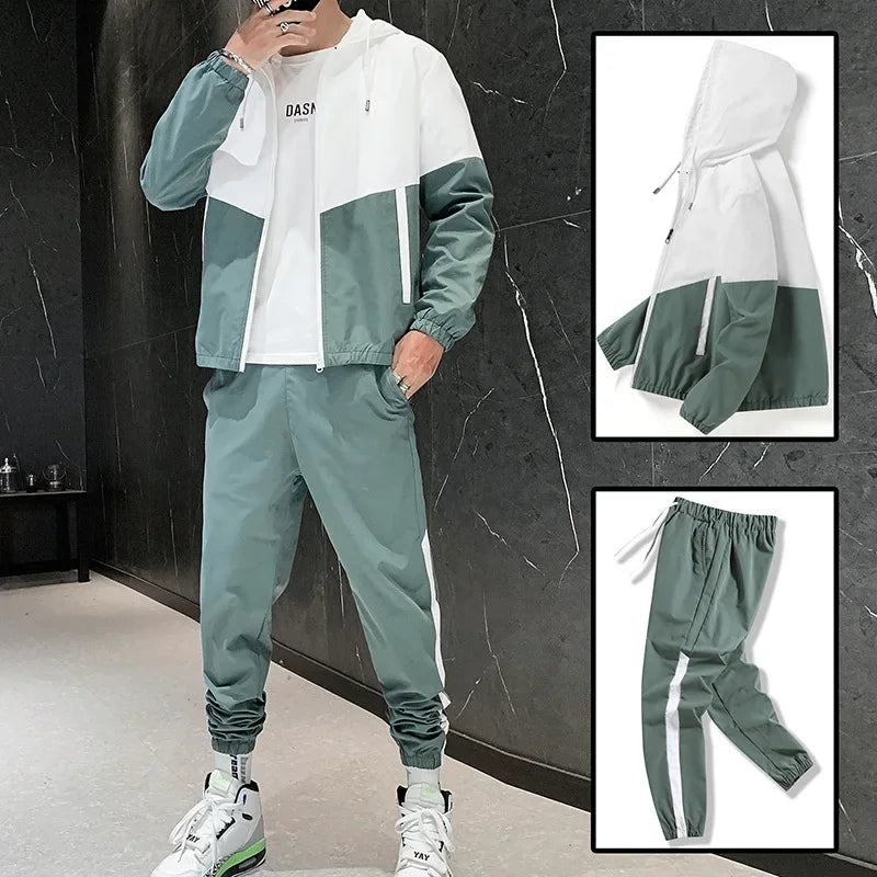 New Men's Casual Sportswear Set Spring Autumn Jacket Two-Piece Student Trendy Brand Outerwear Long Pants