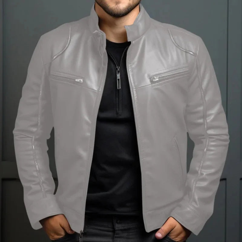Men's Punk Style PU Leather Jacket Motorcycle Jacket Stand Collar Autumn Winter Fashion Men's Clothing Casual Coats And Jackets