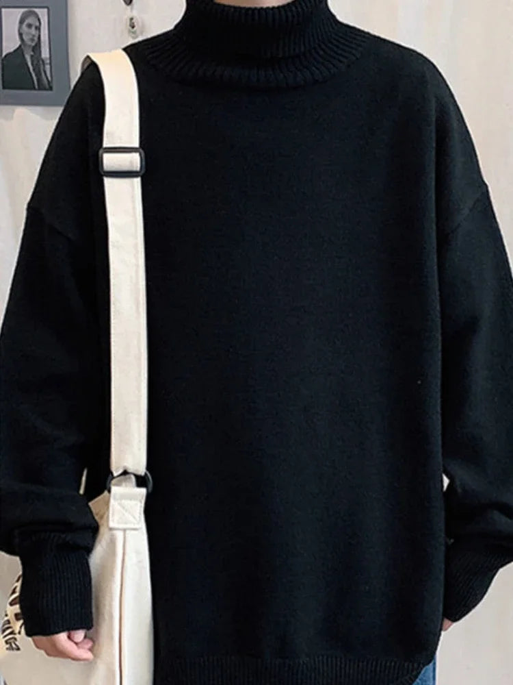 Men's Oversized Turtleneck Sweater - Casual Loose Fit Knitted Pullover