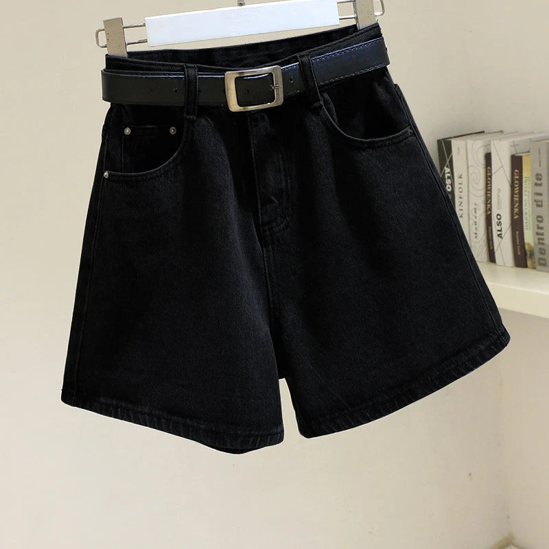 Denim Shorts Women's Summer New Wave High Waist Simple Slim Loose Wide Leg Joker A-pants Casual Straight Leg Pants Jeans