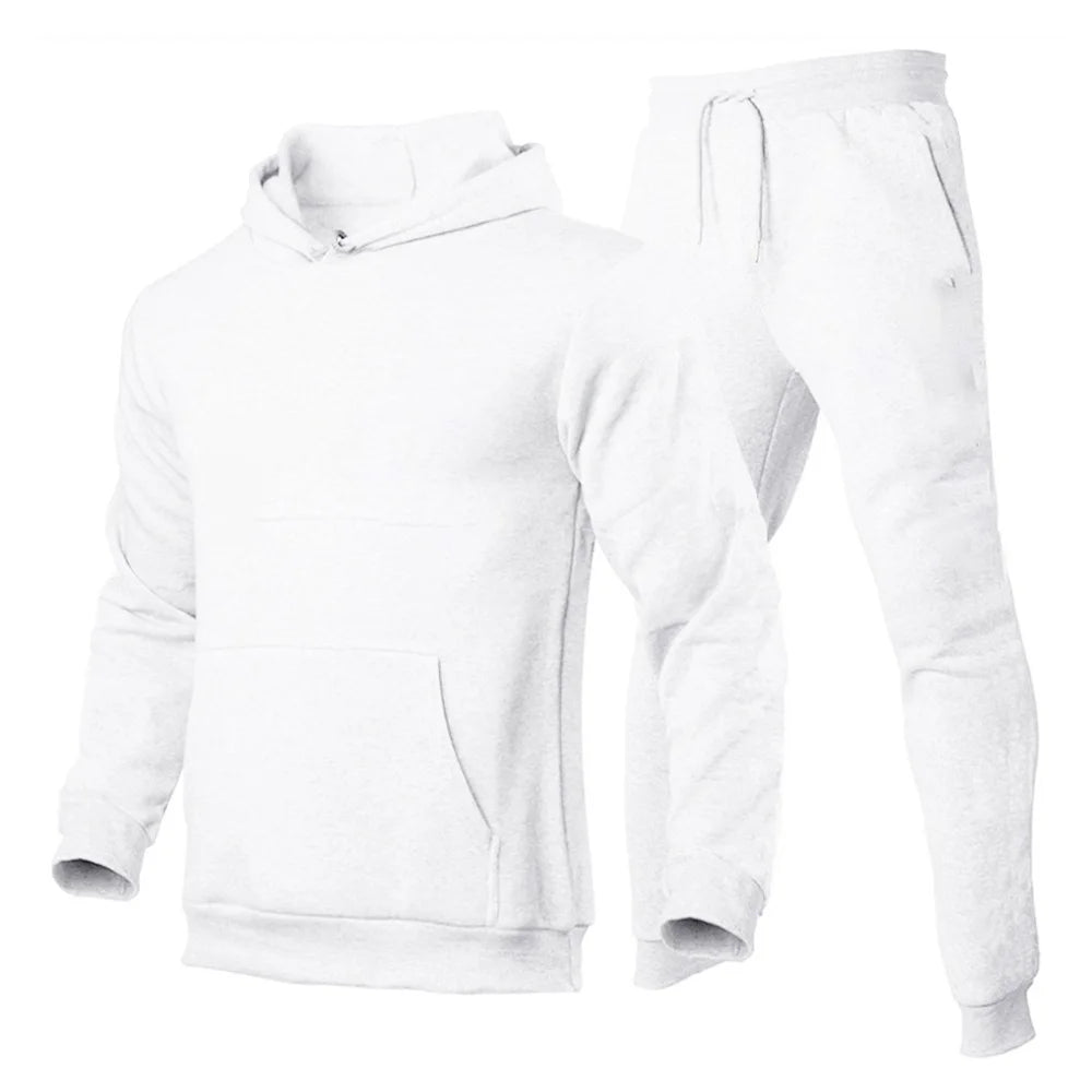 Men's Tracksuit Hooded Pullover + Sweatpants Sports Suit Casual Jogger Sportswear 2 Piece Male Fleece Streetwear Sets