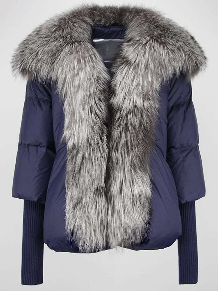 Loose Natural Real Fox Fur Collar Coat Thick New European Fashion White Duck Down Jacket Winter Women Warm Luxury Outerwear