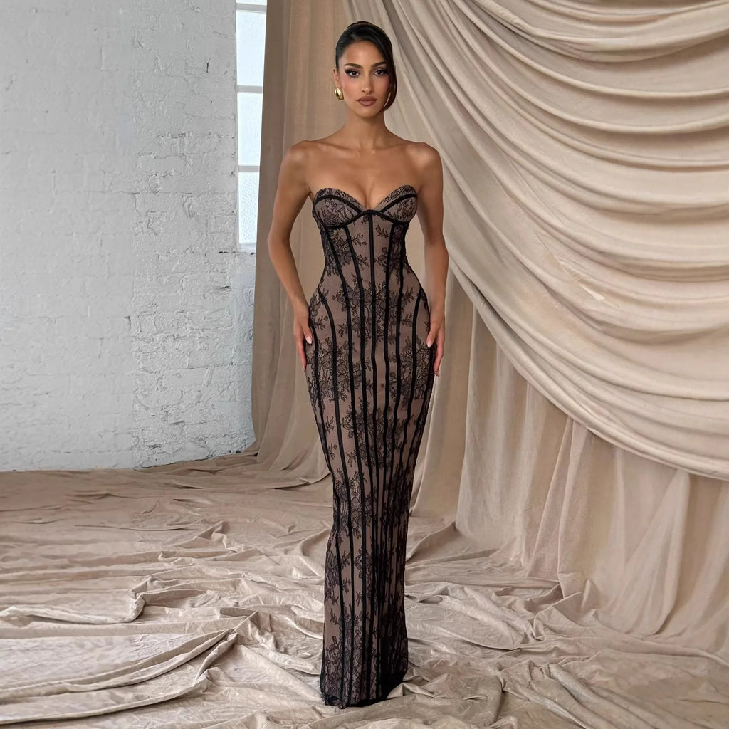 Strapless Elegant Party Dresses Strip Bodycon Evening Maxi Wedding Guest Woman Lace Up Backless Dress 2026