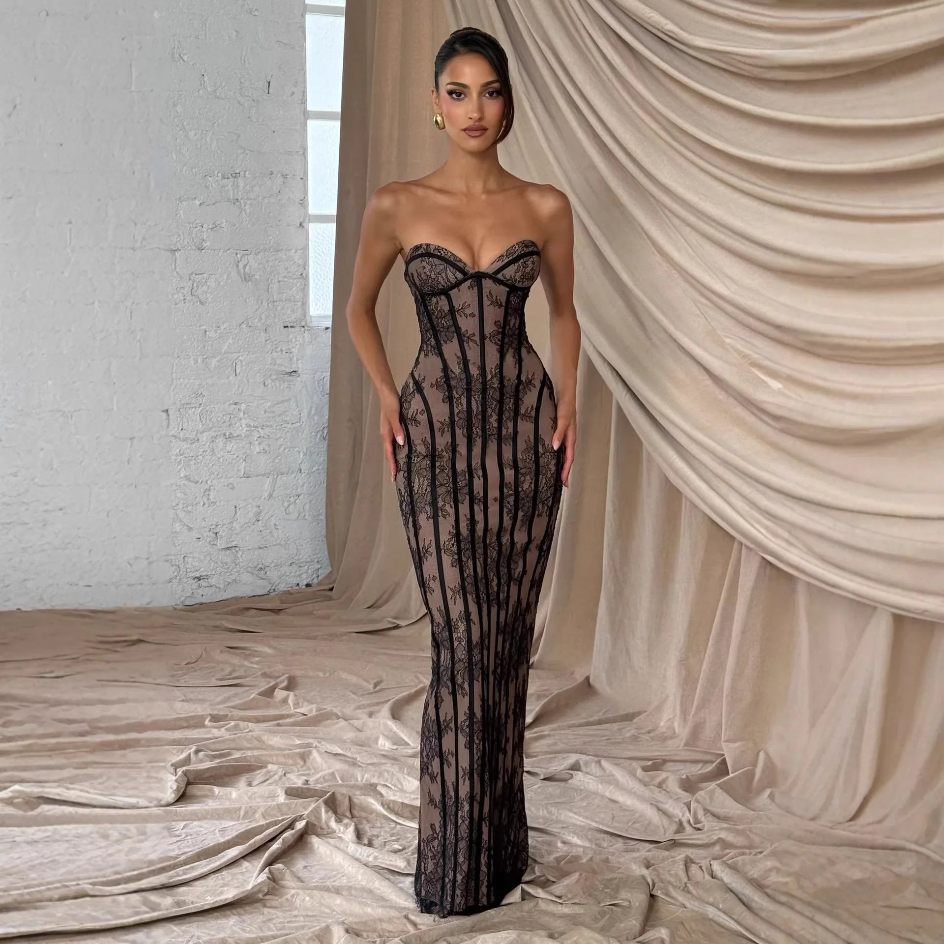 Strapless Elegant Party Dresses Strip Bodycon Evening Maxi Wedding Guest Woman Lace Up Backless Dress 2026