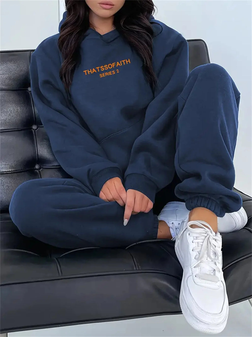 Women's Hoodie+Sweatpants Set Hip Hop Street Casual Letter Printed Loose Sweatshirt Autumn Fleece Warm Clothing