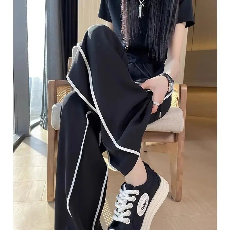 Quick-drying Breathable Ice Silk Wide-leg Women 2025 Summer Thin New Straight-drum Casual Loose White Sports Pants
