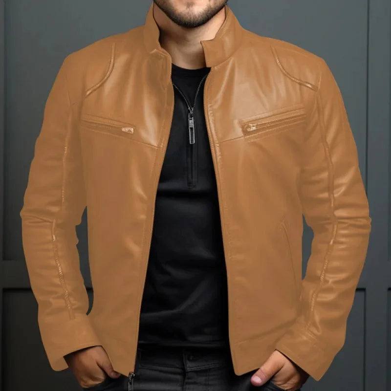 Men's Punk Style PU Leather Jacket Motorcycle Jacket Stand Collar Autumn Winter Fashion Men's Clothing Casual Coats And Jackets