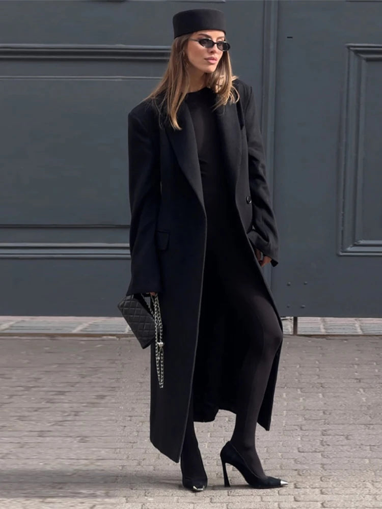 Faux Fur Parka Women Shoulder Pad Slim Waist Long Sleeves One Button Coats Female 2025 Winter Warm Solid Casual Outwears Lady