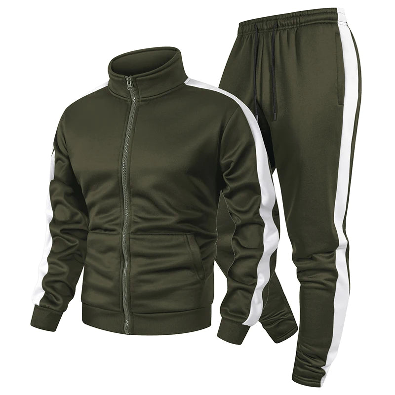 Mens Colorblock Patchwork Tracksuits 2 Piece Set Sweatsuits Sportswear Zip Up Coat with Kanga Pocket Sweatpants Joggers Pants