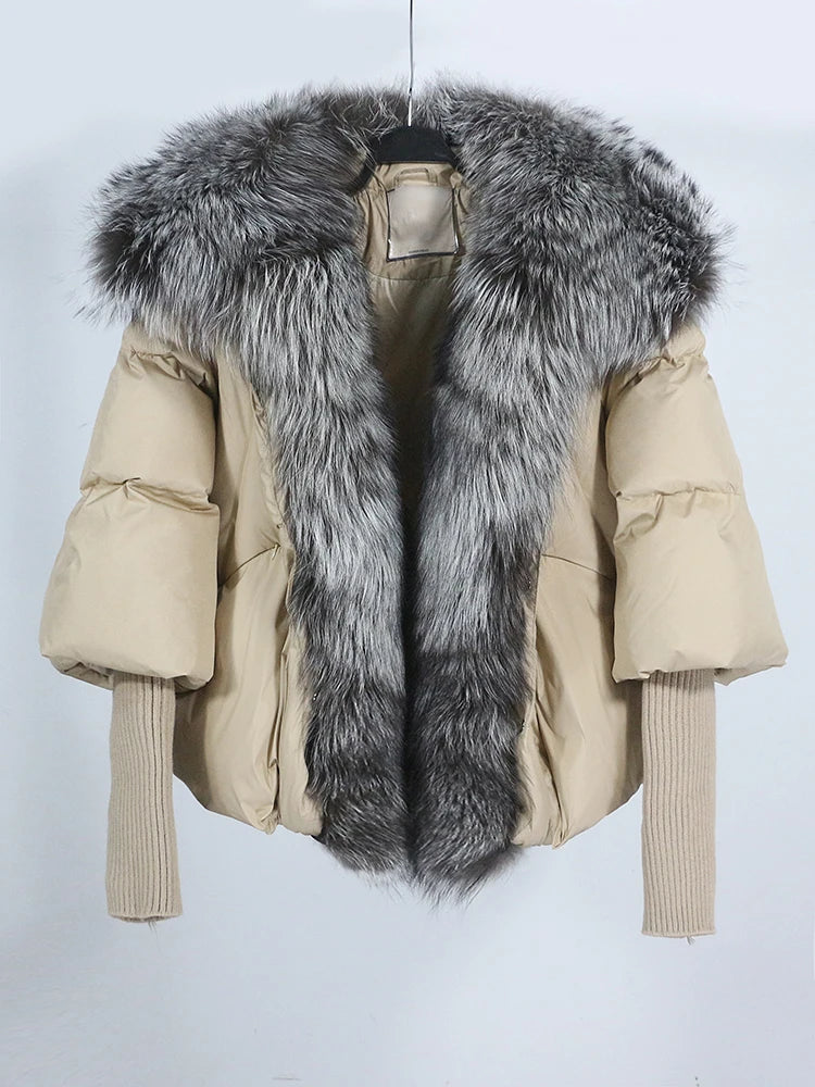 Loose Natural Real Fox Fur Collar Coat Thick New European Fashion White Duck Down Jacket Winter Women Warm Luxury Outerwear