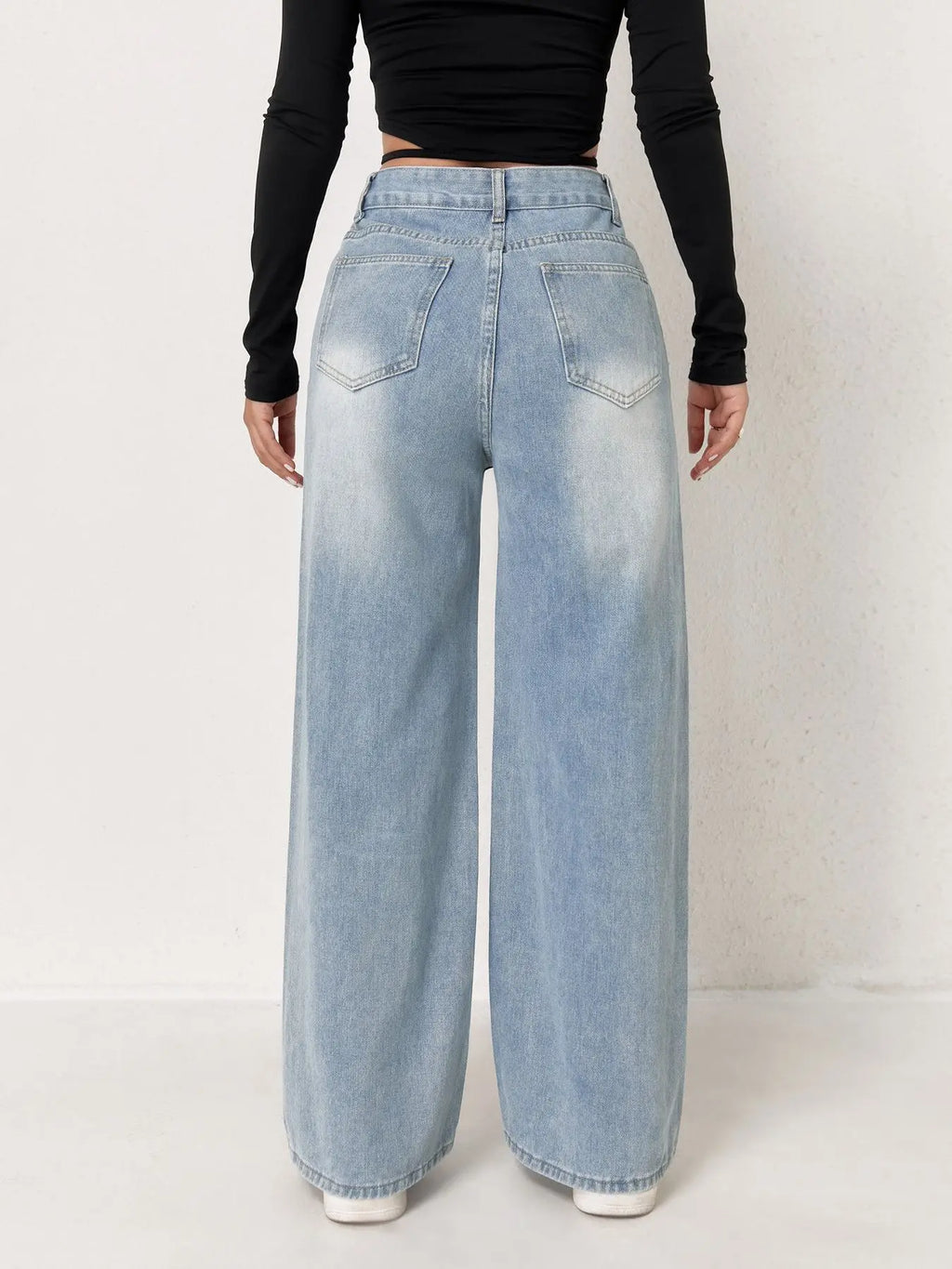 Women's High-Waisted Wide-Leg Jeans – Light Wash Denim Pants