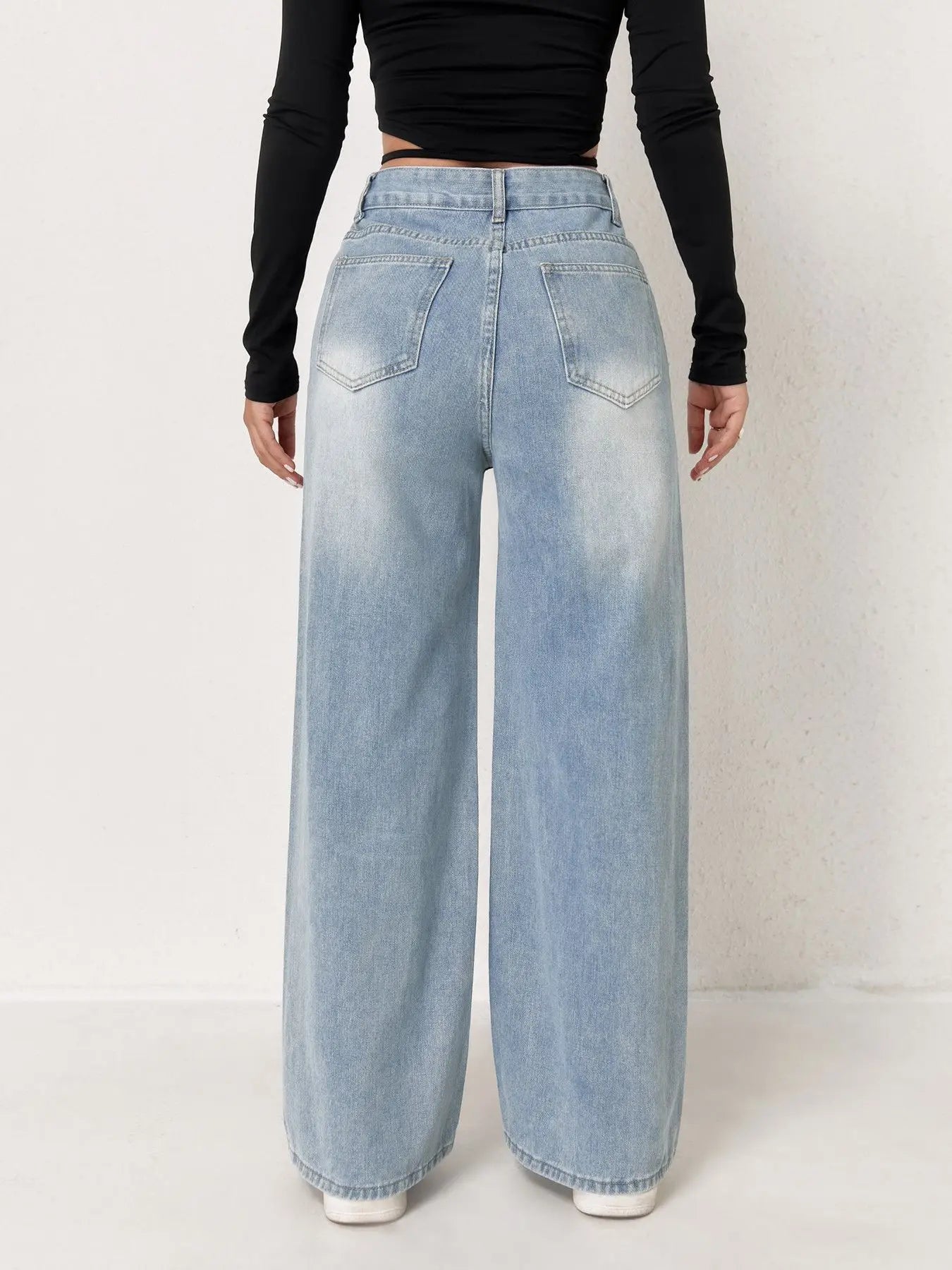 Women's High-Waisted Wide-Leg Jeans – Light Wash Denim Pants
