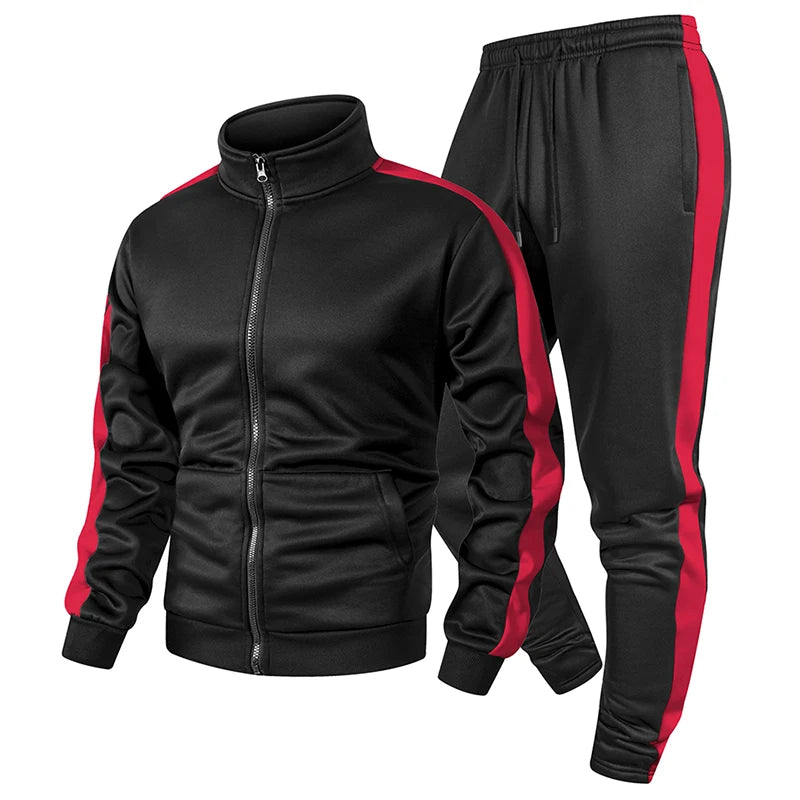 Mens Colorblock Patchwork Tracksuits 2 Piece Set Sweatsuits Sportswear Zip Up Coat with Kanga Pocket Sweatpants Joggers Pants