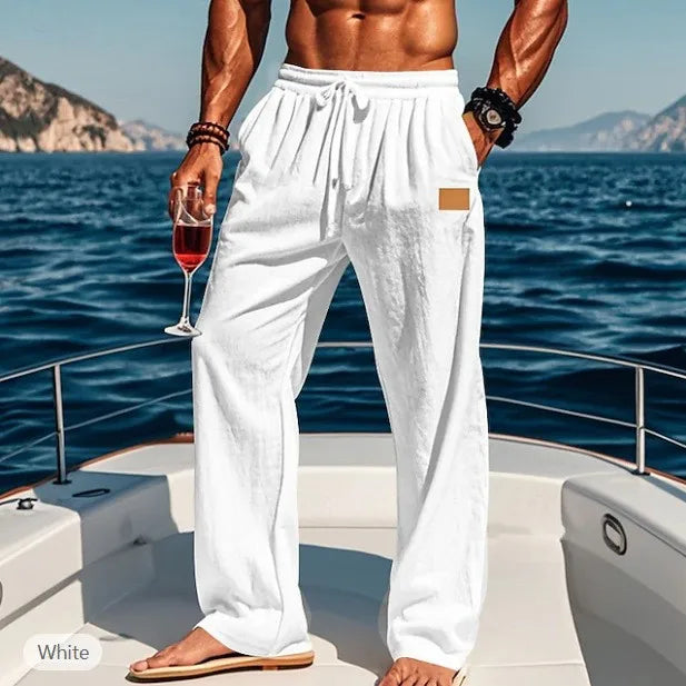 2026 Summer Men's Cotton and Linen Oversized Wide Leg Pants, Men's Artistic Style Elastic Waist Solid Color Casual Loose Pants