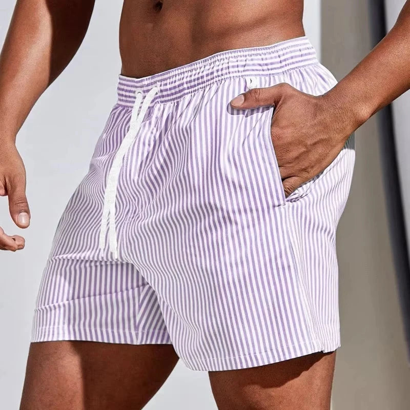 Men's Striped Home Shorts Comfortable Loose Breathable Elastic Waist Drawstring Casual Daily Wear Summer Cool Style