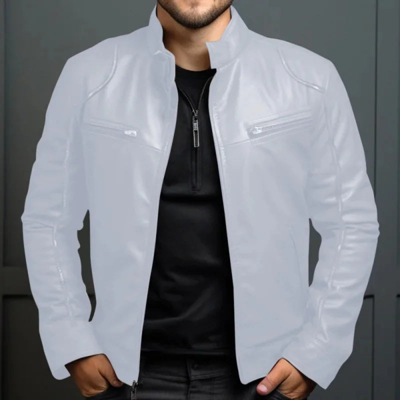 Men's Punk Style PU Leather Jacket Motorcycle Jacket Stand Collar Autumn Winter Fashion Men's Clothing Casual Coats And Jackets