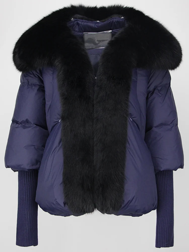 Loose Natural Real Fox Fur Collar Coat Thick New European Fashion White Duck Down Jacket Winter Women Warm Luxury Outerwear