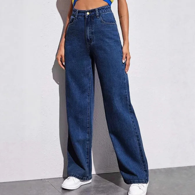 Straight Leg Retro Ladies Jeans Long Pants Comfortable Casual